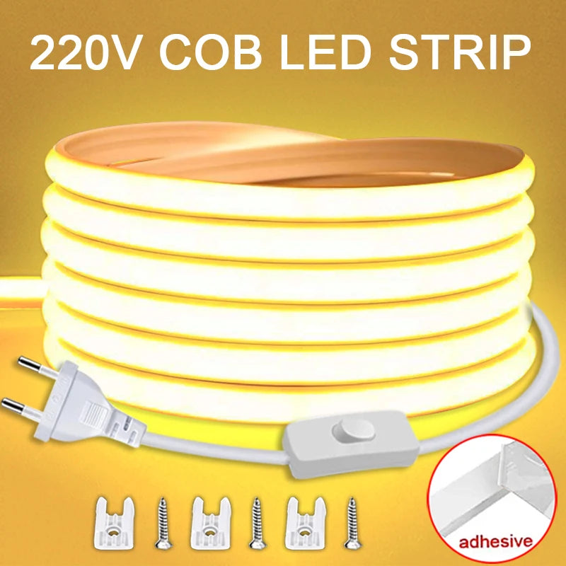 Tira de luces Led de 220V con interruptor de encendido/apagado tira de LED COB impermeable cinta Flexible de 220V para…