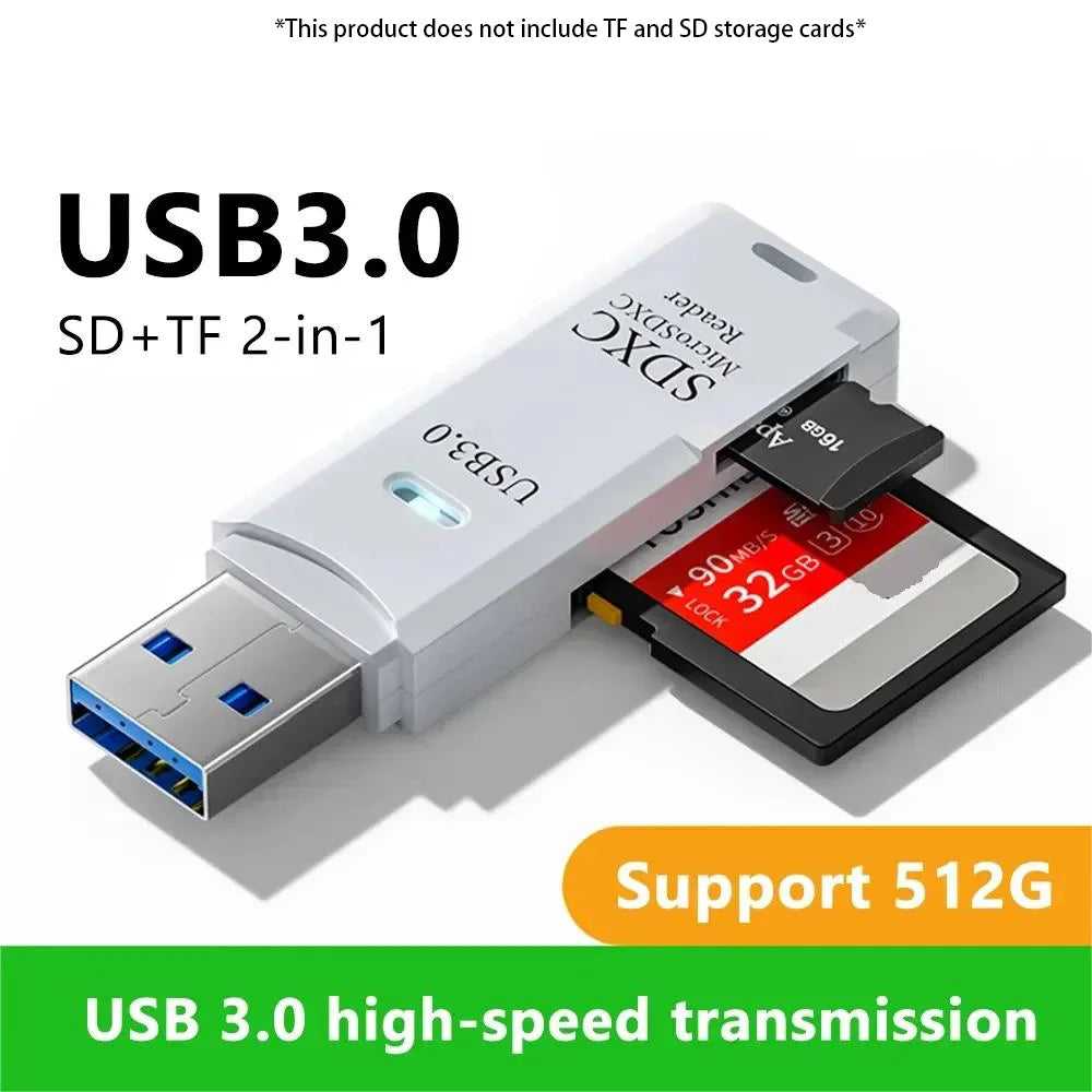 Lector de tarjetas USB 3,0 multifuncional 2 en 1, lector de tarjetas de memoria MiniSD TF, adaptador de lector de tarje…