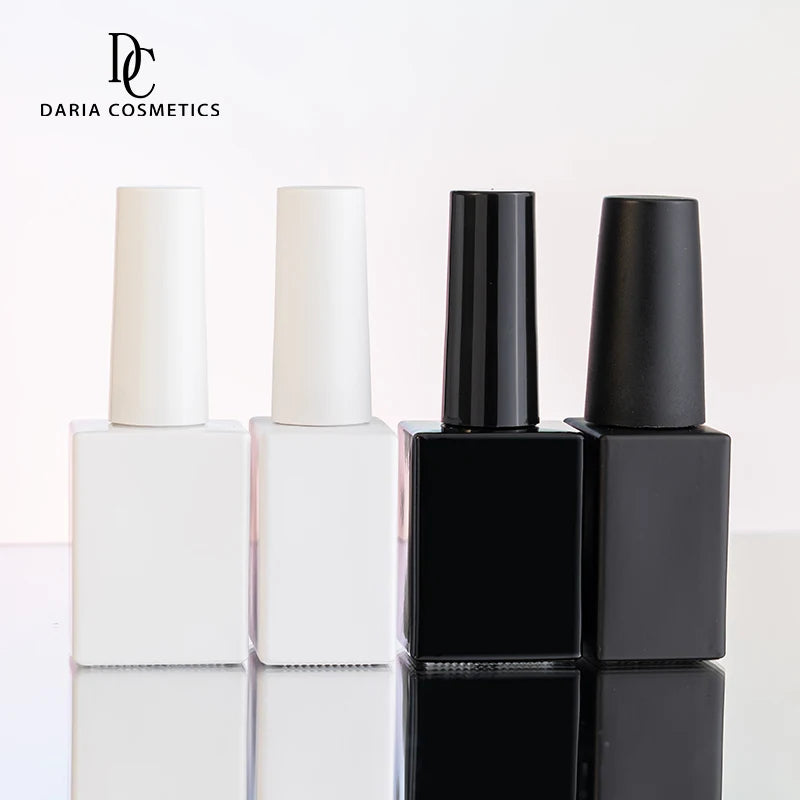 Low Moq OEM Service in Stock 15ml Square Gel Polish Bottle Matte/Glossy Black White Glass Container
