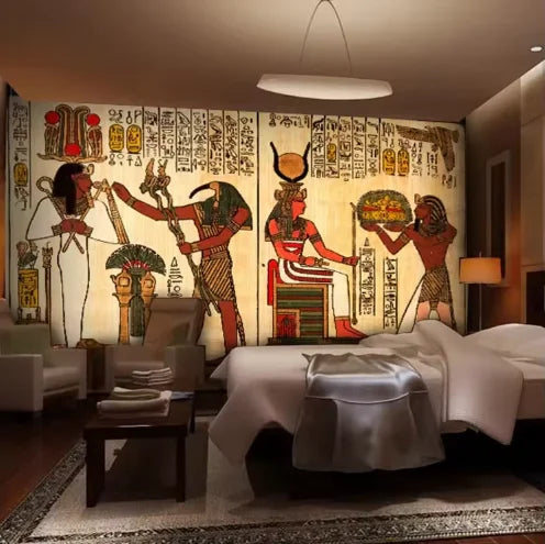 Retro Egyptian Hotel Lobby Sofa Background Wall Paper Arabian Hotel Bedroom Bed Decoration 3d Wallpaper Mural