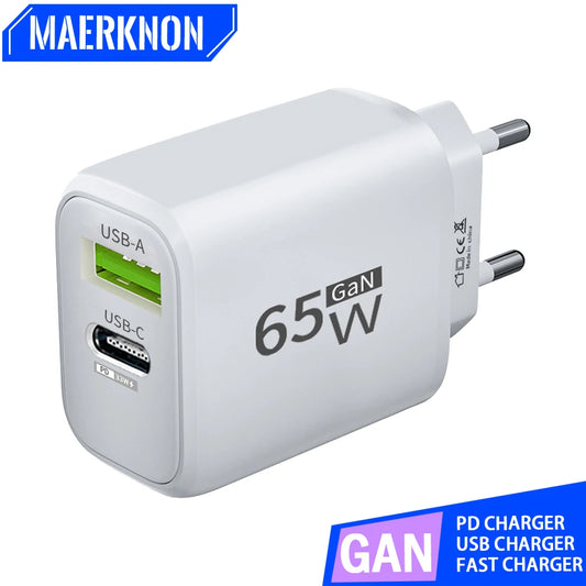Cargador USB 65W GaN tipo C carga rápida PD adaptador de corriente cargador rápido 3,0 para iPhone 15 Xiaomi POCO Samsu…