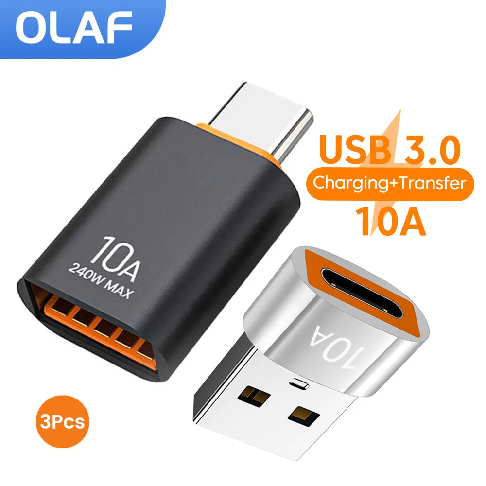 Adaptador OTG USB 3,0 a tipo C de 10A, adaptador USB hembra a tipo c macho, adaptador de carga rápida OTG USB C para Xi…