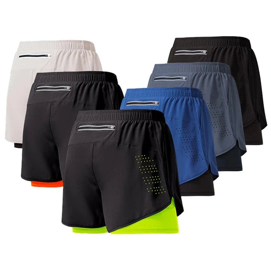 Pantalones cortos para correr para hombre, pantalones cortos negros de doble capa para Fitness de secado rápido, nuevos…