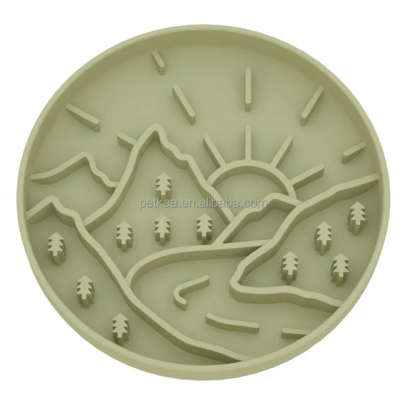 Custom Branding Slow Feed Dog Dish Silicone Puzzled Green Mountain Design Pet Enrichment Slow Feed Dog Dish for Dog Feeding