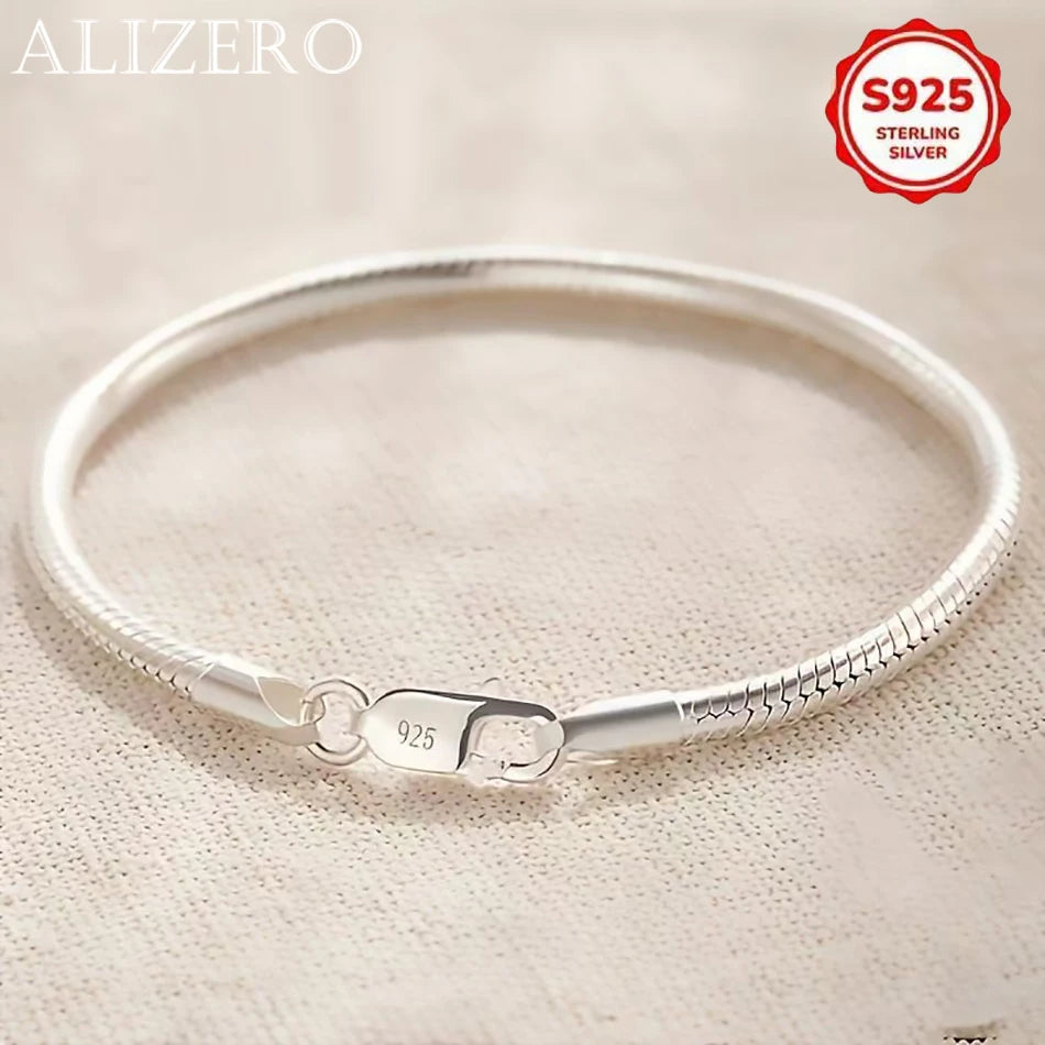 Pulsera de plata de ley 925 de 3 mm con diseño de hueso de serpiente, estilo simple para mujeres y hombres, para uso di…
