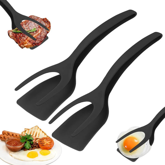 Nuevo 2 en 1 agarre espátula pinzas huevo espátula Nylon revestimiento antiadherente panqueque pescado tostada francesa…