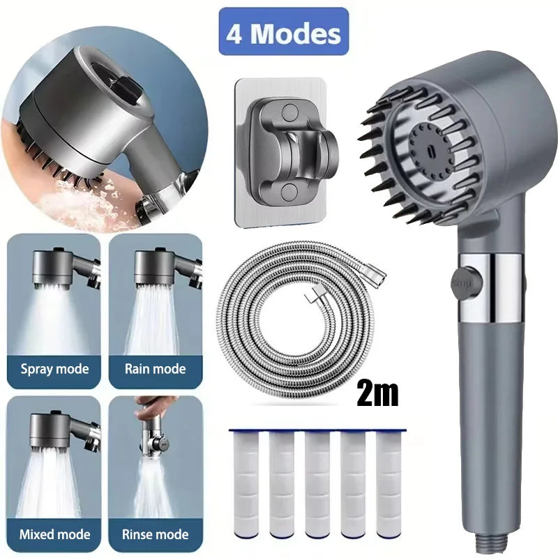 Cabezal de Ducha con Filtro de Cuatro Modos, Masajeador de Ducha Completo para Grifos de Ducha, Accesorios de Baño, Cab…