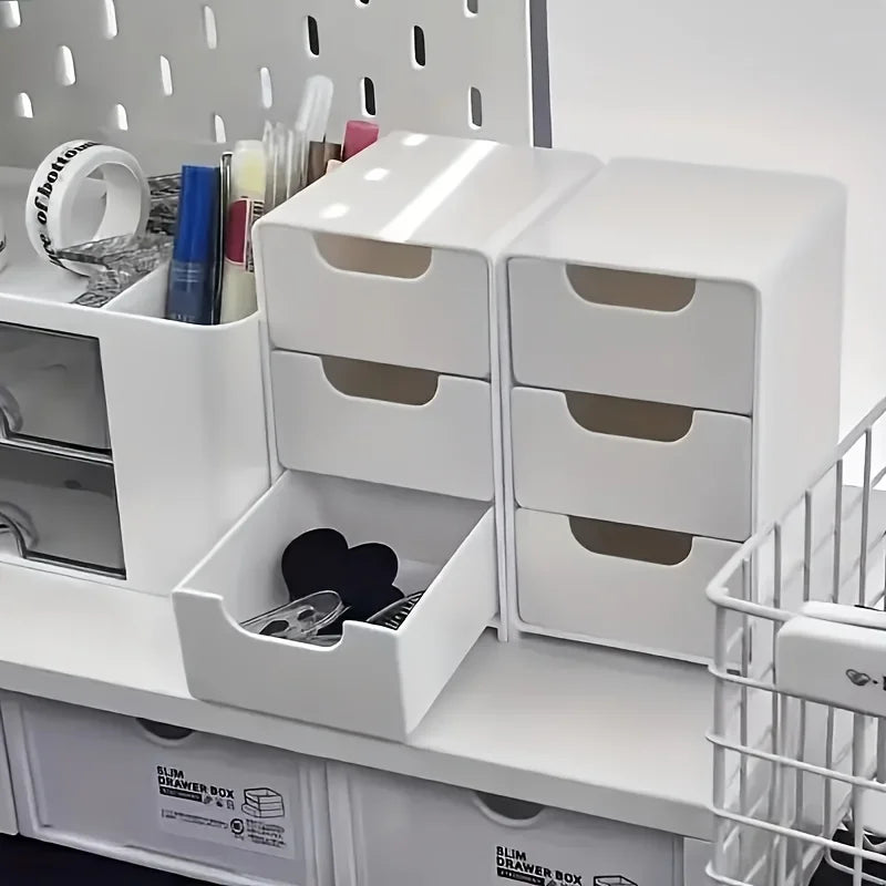 Elegante organizador de escritorio de 3 niveles con cajones, ideal para suministros de oficina, almacenamiento de joyas…