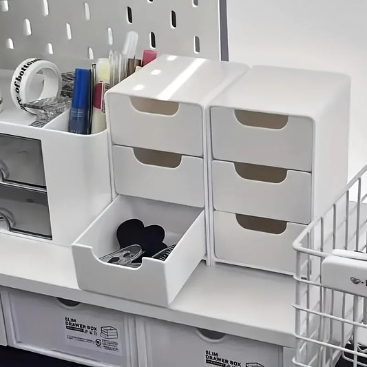 Elegante organizador de escritorio de 3 niveles con cajones, ideal para suministros de oficina, almacenamiento de joyas…