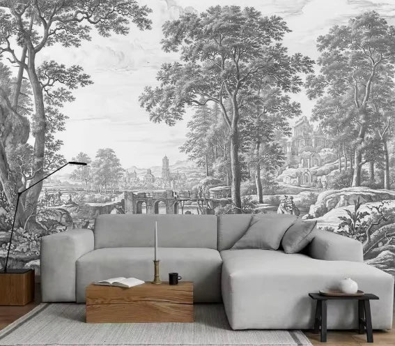 Vintage Forest Mural Wallpaper Gray Tree Woodland Wallpaper Large Art Wall Mural for Bedroom Living Room