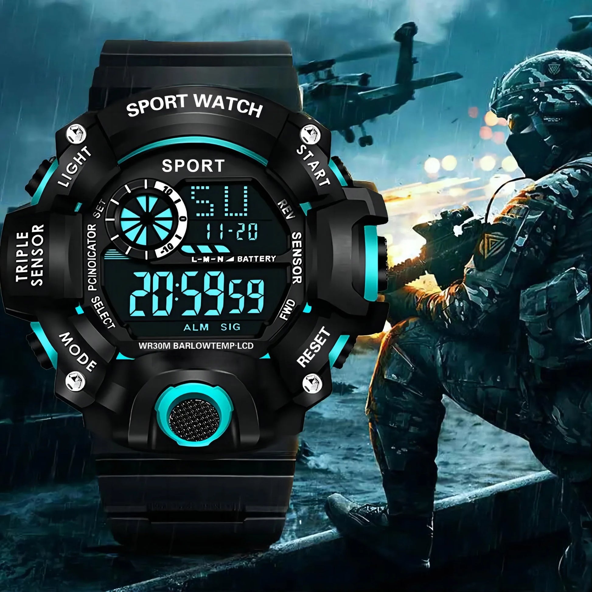 Reloj de pulsera electrónico deportivo a la moda para hombre, Esfera Grande, multifuncional, resistente al agua, alarma…