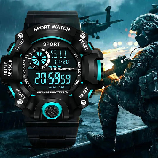 Reloj de pulsera electrónico deportivo a la moda para hombre, Esfera Grande, multifuncional, resistente al agua, alarma…