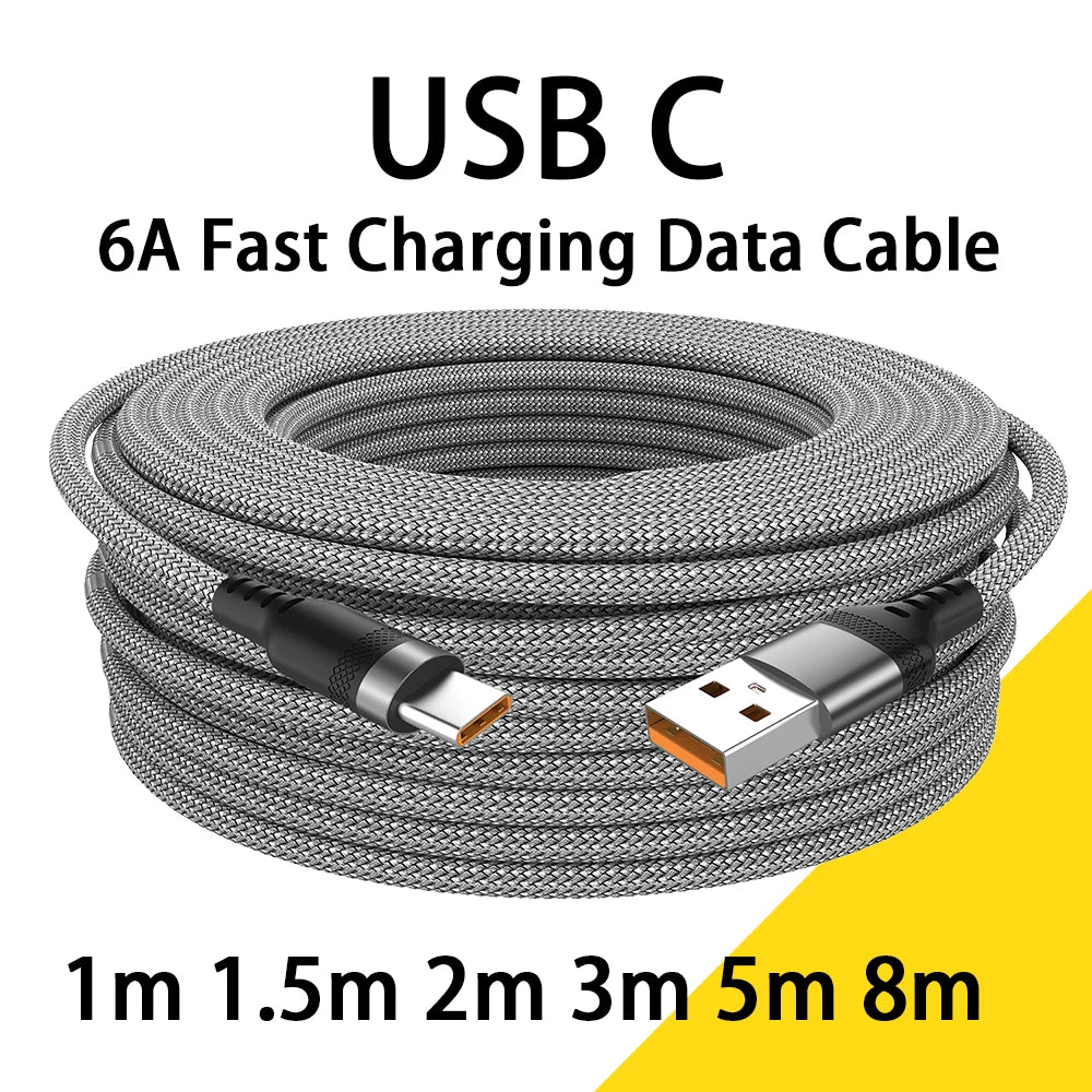Cable de carga USB tipo C 6A para Huawei USB C extendido 1m 2m 3m 5m Cable de 8 metros para Xiaomi Vivo Leeco OnePlus O…