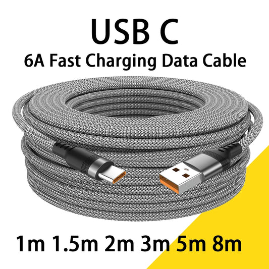 Cable de carga USB tipo C 6A para Huawei USB C extendido 1m 2m 3m 5m Cable de 8 metros para Xiaomi Vivo Leeco OnePlus O…