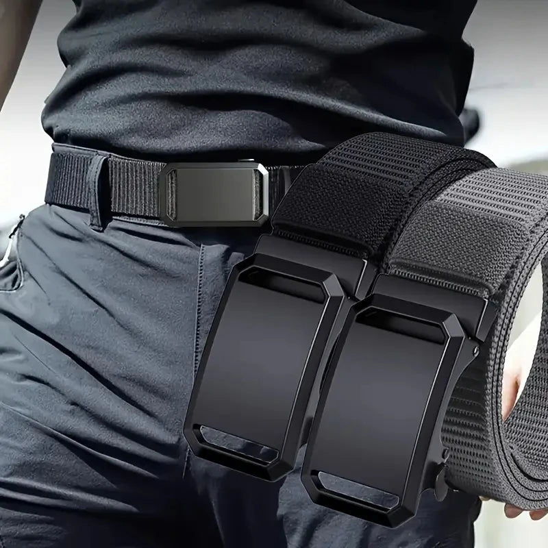 Nuevo cinturón con hebilla automática, ropa de trabajo táctica de lona, pantalones de entrenamiento militares informales al aire libre, cinturón para hombres