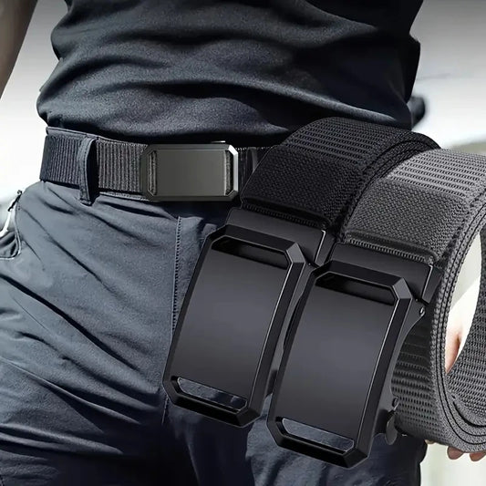 Nuevo cinturón con hebilla automática, ropa de trabajo táctica de lona, pantalones de entrenamiento militares informales al aire libre, cinturón para hombres