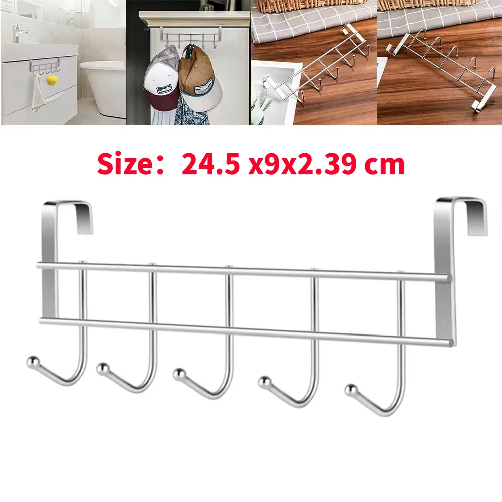 Gancho de Acero Inoxidable para Puerta de Armario, 5 Ganchos, 24.5x9x2.39 cm, Ganchos Pequeños para Puerta, Soporte par…