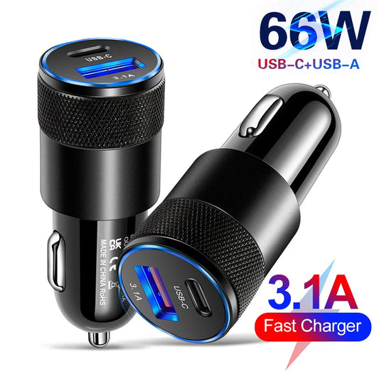 Cargador de coche USB de 66W tipo C, adaptador de teléfono de carga rápida para Xiaomi, Huawei, PD, adaptador de coche,…