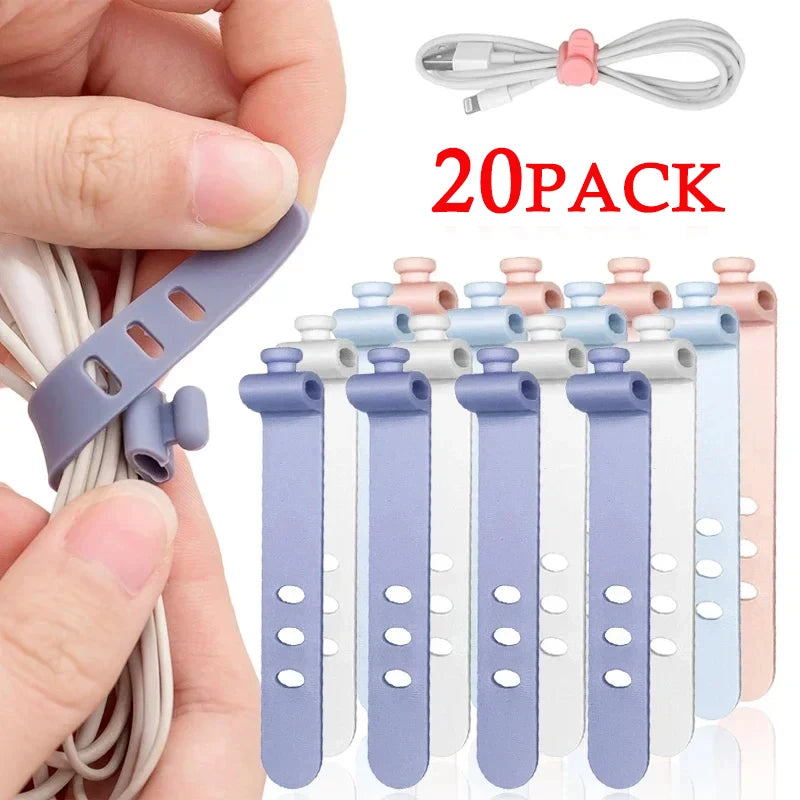 20/12/4 Uds bridas para cables organizador de cables gestión correas de soporte de alambre de silicona Clips con cremal…