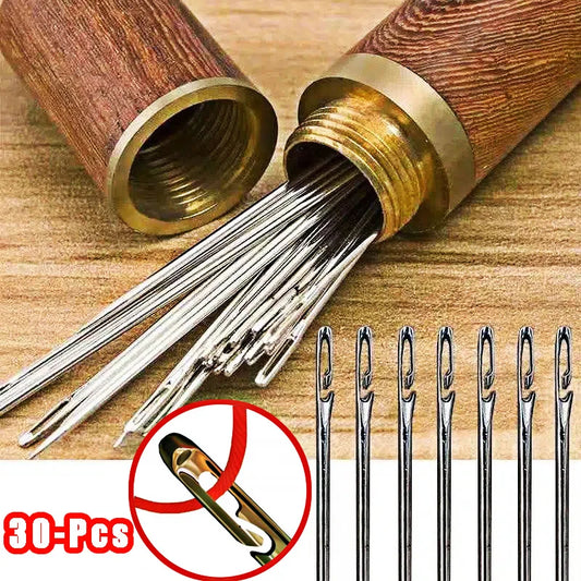 30 Uds aguja de coser ciega de acero inoxidable para personas mayores aguja de roscado automático rápido alfileres de c…