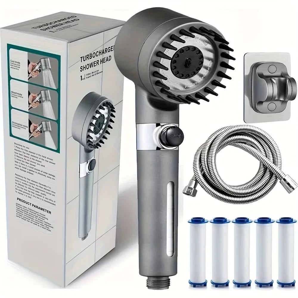 2025 nuevo cabezal de ducha ion con filtro de mano, turbocompresor con múltiples modos de pulverización, interruptor de…