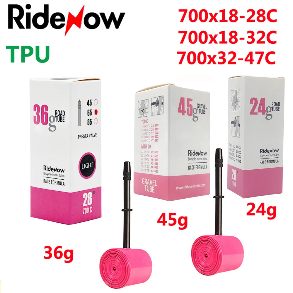 Cámara de aire TPU RideNow para bicicleta 700C 700x18 23 25 28 32 35 37 40 47C, para neumáticos de bicicleta de carrete…
