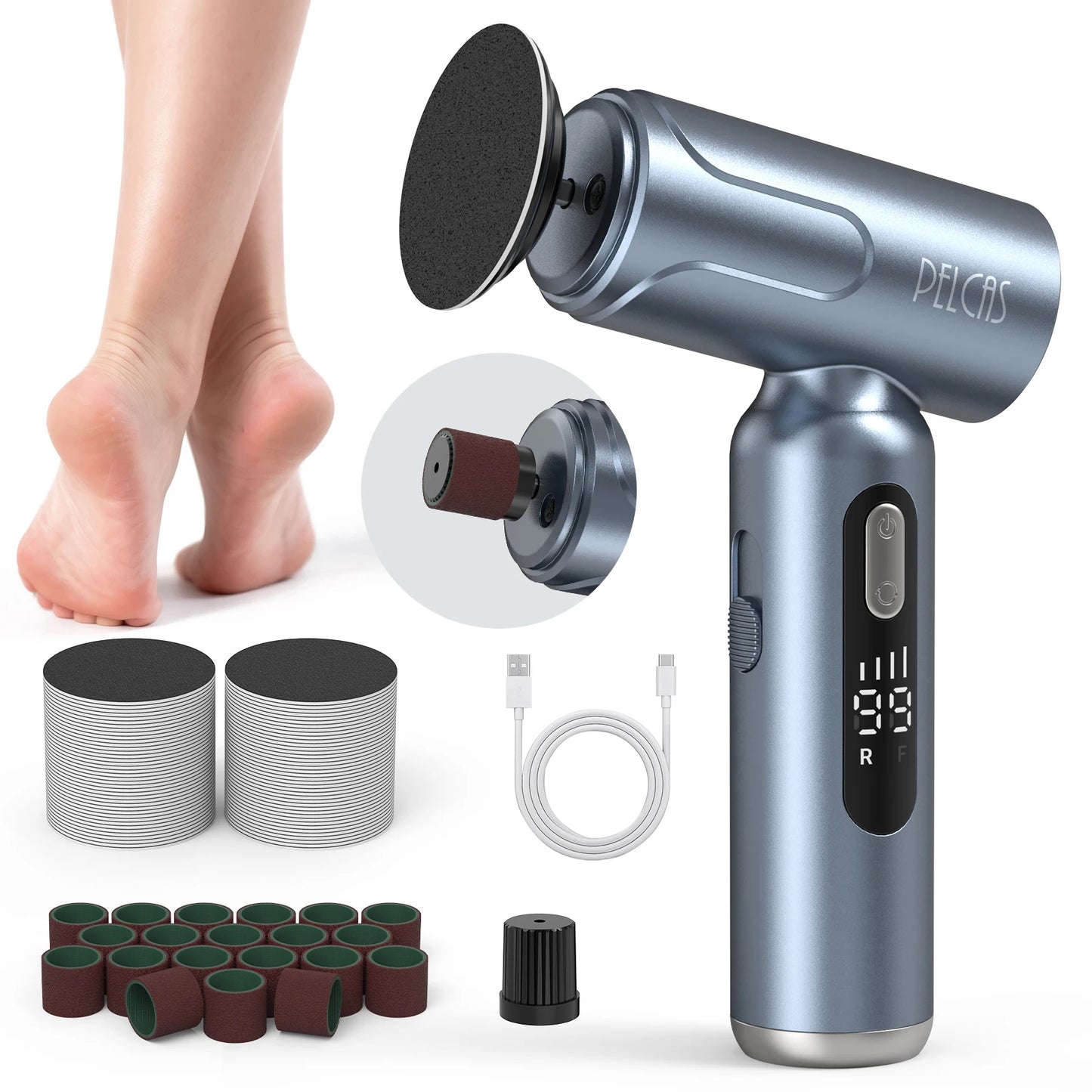 Direct Supply 1500mAh USB Rechargeable Electric Foot Grinder Pedicure Machine T-shaped with Long Plastic Handle
