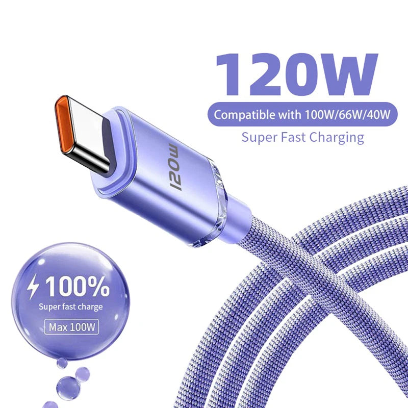 120W USB Tipo C Cable Tipo C a Tipo C Cable de carga rápida USB C Cables de teléfono de carga rápida para Samsung Xiaom…