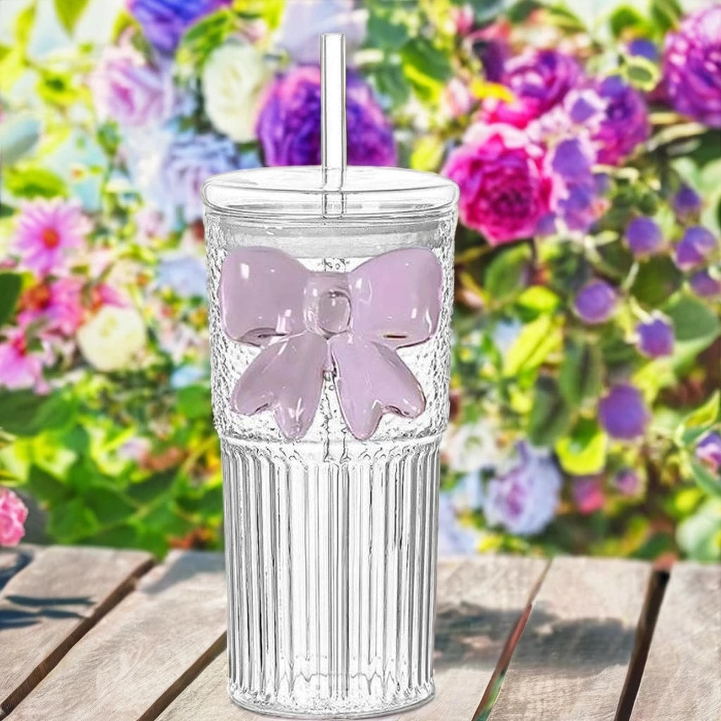 Custom Logo Cute Design Style Borosilicate Glass Tumbler Straw Cup 600ml/20 oz Eco-Friendly Durable Party Juice Water