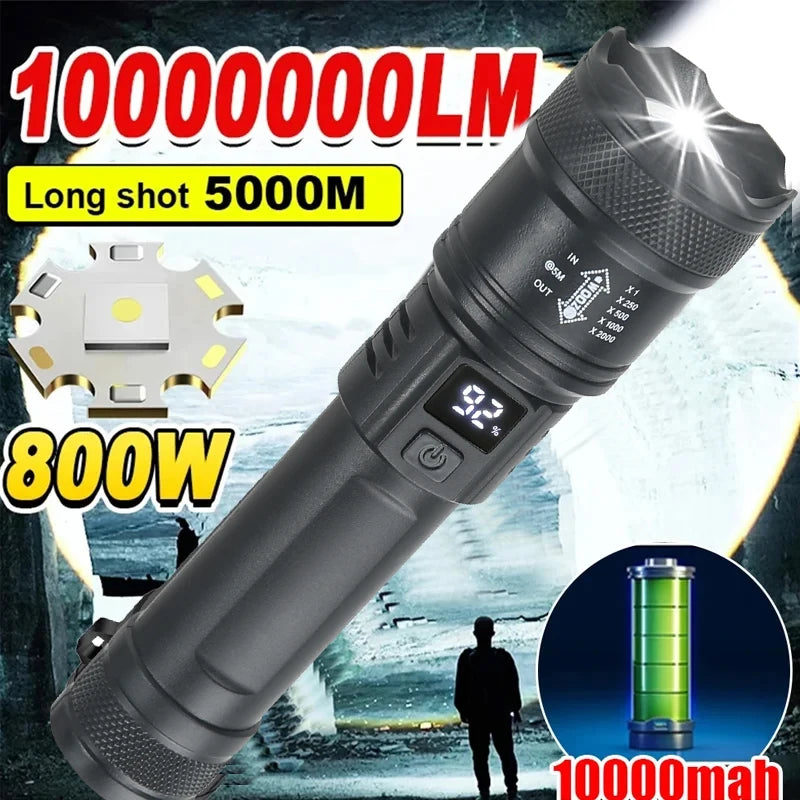 Linternas Led de alta potencia y fuerte, linterna táctica de 2000LM con luz de pantalla, carga USB, Camping, pesca, lin…