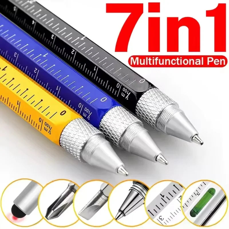 Bolígrafo multifuncional 7 en 1, lápiz capacitivo para pantalla táctil con destornillador, regla, medidor de nivel, bol…