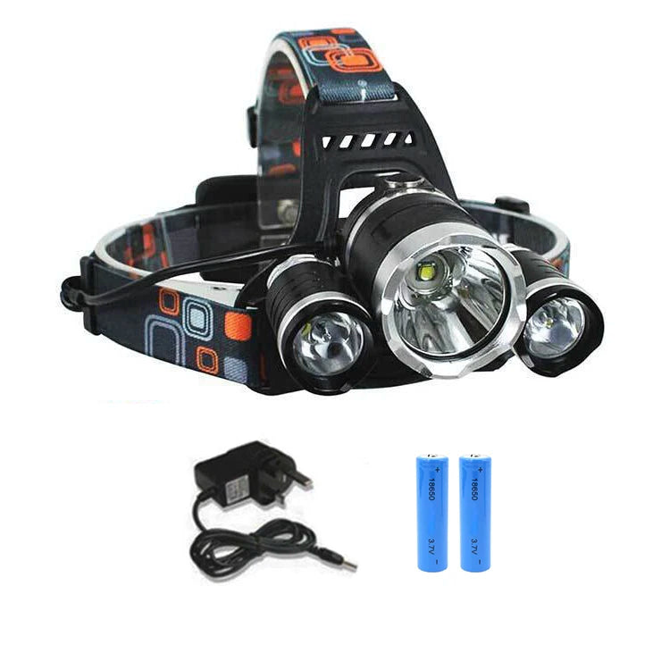 Ultra-bright 3 LED Camping Headlight Rechargeable Cycling Fishing Outdoor Lighting Portable Long-range Hiking Work LED Headlamp