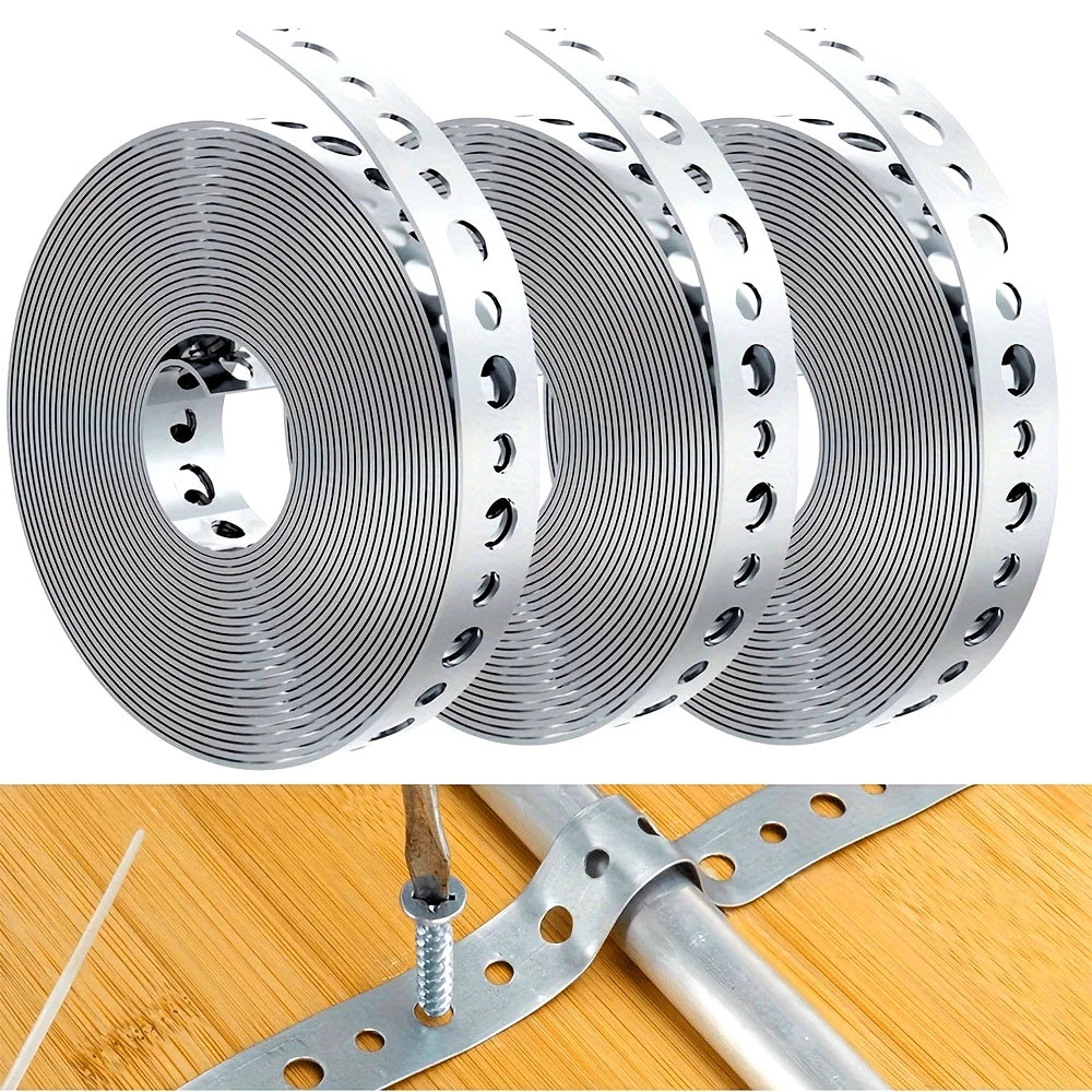 1 Rollo de Cinta de Acero Galvanizado, Cinta Metálica Preperforada con Múltiples Ranuras para Soporte de Tuberías y Tra…