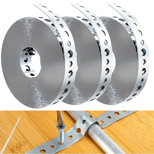 1 Rollo de Cinta de Acero Galvanizado, Cinta Metálica Preperforada con Múltiples Ranuras para Soporte de Tuberías y Tra…