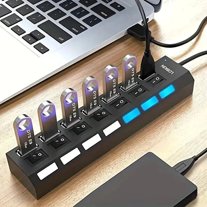 Adaptador expansor USB HUB 2,0 de alta velocidad, 4/7 puertos, divisor Multi USB, extensor múltiple con interruptor de…