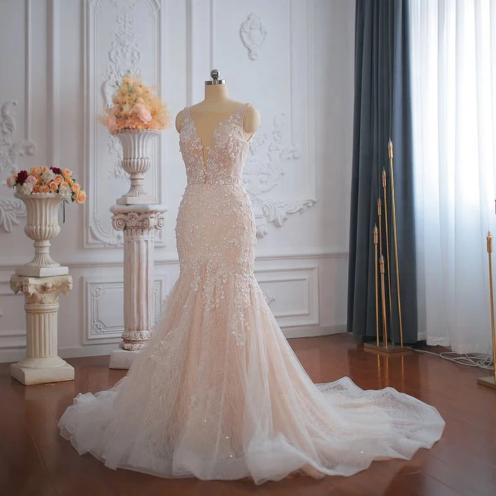 Jancember XX05 Luxury Modest Appliqued Sleeveless Wedding Dresses Mermaids