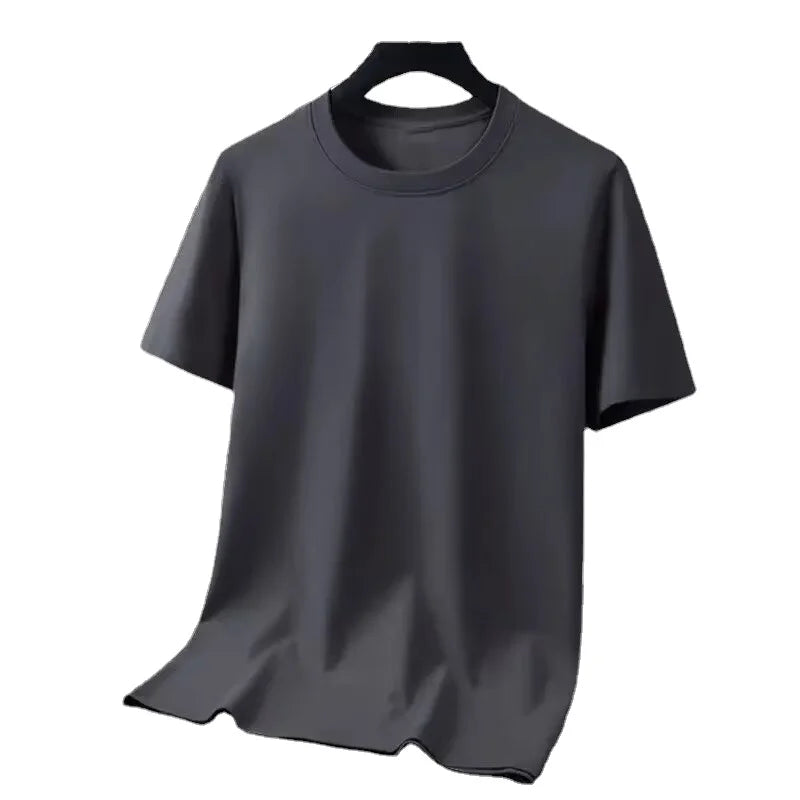 OEM Customized Logo Design summer short-sleeved bottoming shirt men round neck milk silk solid color high-end ice silk T-shirt