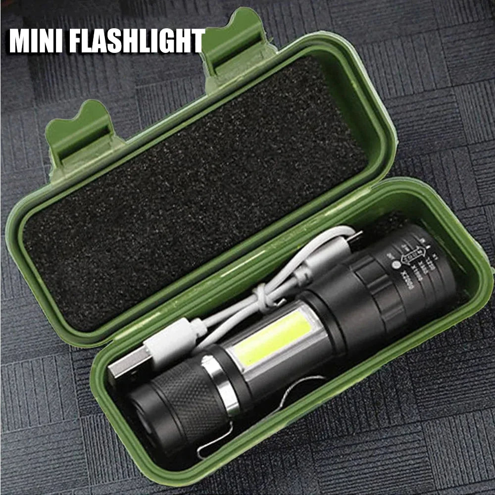 Mini linterna recargable por USB COB + XPE, portátil, con batería integrada, linterna pequeña con zoom, 3 modos, linter…