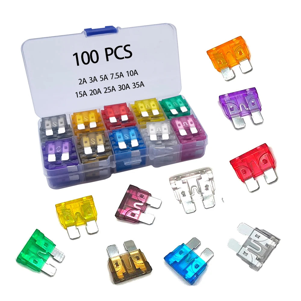 100 Uds fusibles estándar para coche 2A 3A 5A 7.5A 10A 15A 20A 25A 30A 35A elección de combinación gratuita fusibles de…