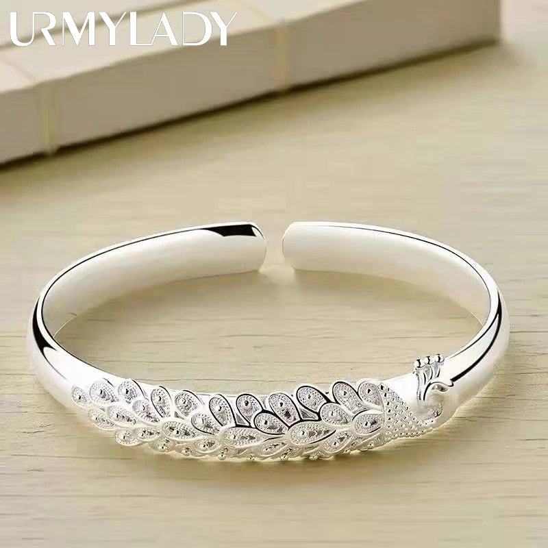 Nueva pulsera elegante de Plata de Ley 925 con apertura de pavo real, brazaletes para mujer, accesorios de moda para fi…