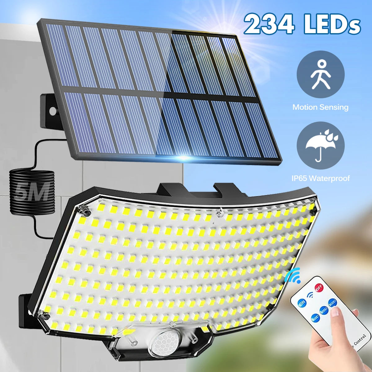 Luces solares para exteriores 234LED 3 modos luces de inundación con sensor de movimiento con control remoto IP65 luces…
