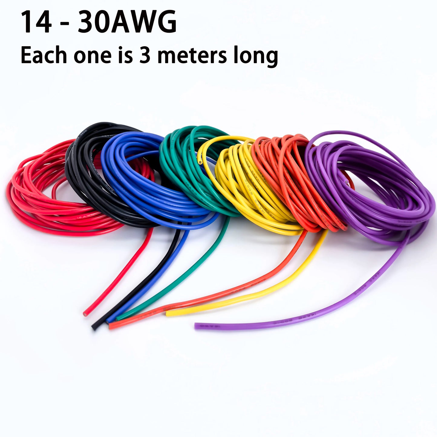 Cable eléctrico de silicona de 14/16/18/20/22/24/26/28/30 AWG, 3 metros/10 pies, cable de cobre estañado suave y flexib…