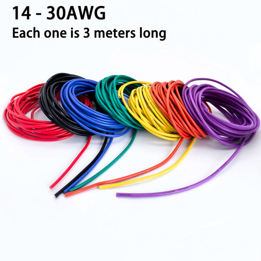 Cable eléctrico de silicona de 14/16/18/20/22/24/26/28/30 AWG, 3 metros/10 pies, cable de cobre estañado suave y flexib…
