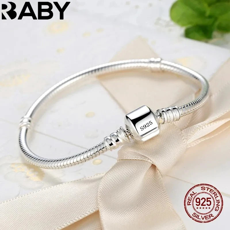 Joyería fina Original hecha a mano, pulsera de plata de ley 925 con dijes, pulseras de hueso de serpiente suaves y lisa…