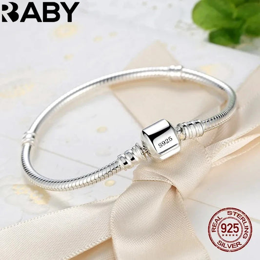Joyería fina Original hecha a mano, pulsera de plata de ley 925 con dijes, pulseras de hueso de serpiente suaves y lisa…