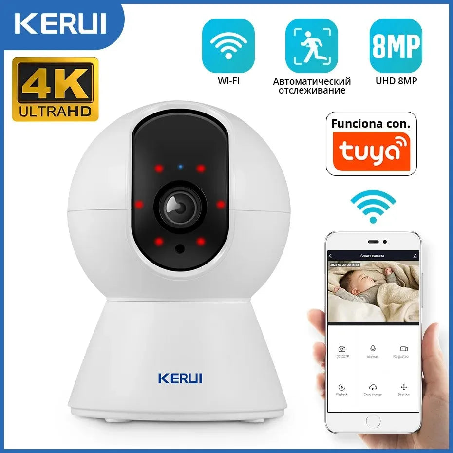 Cámara IP WiFi Mini HD 4K de 5MP/8MP KERUI, Cámara de Vigilancia Inalámbrica para Interiores, Seguridad para el Hogar,…