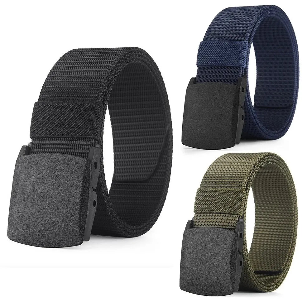Cinturón para hombre, cinturón informal de lona para exteriores, cinturón táctico de nailon sin metal, versátil para pa…