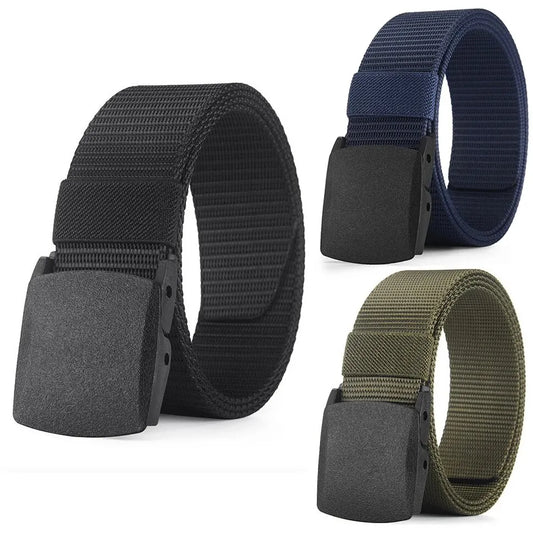 Cinturón para hombre, cinturón informal de lona para exteriores, cinturón táctico de nailon sin metal, versátil para pa…