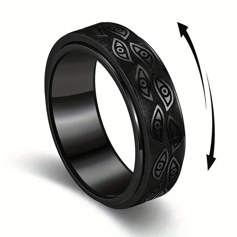 Anillos giratorios de acero inoxidable antiestrés para hombre, anillo giratorio de ojo de demonio tallado, ansiedad, jo…