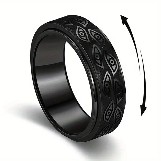 Anillos giratorios de acero inoxidable antiestrés para hombre, anillo giratorio de ojo de demonio tallado, ansiedad, jo…